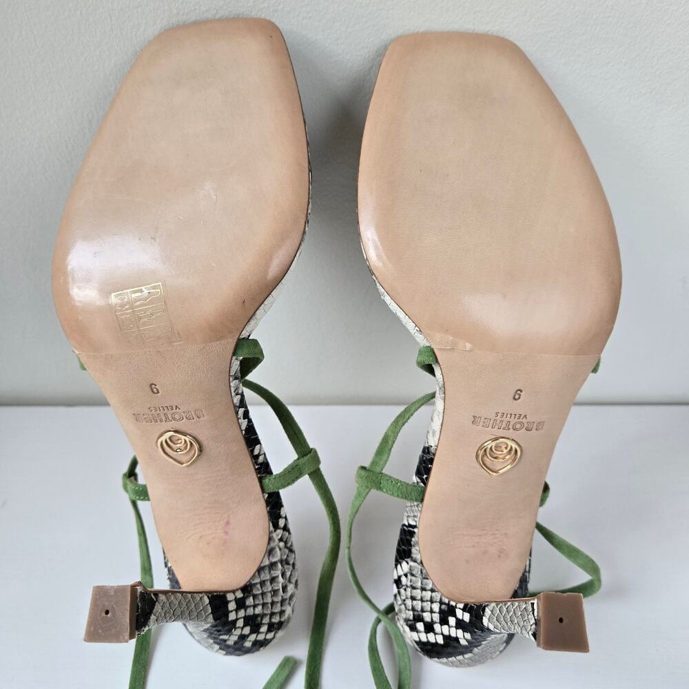 Brother Vellies NEW Snakeskin Wood Globe Lace-Up Ankle Strap Sandal Heels Size 9 - Picture 10 of 16